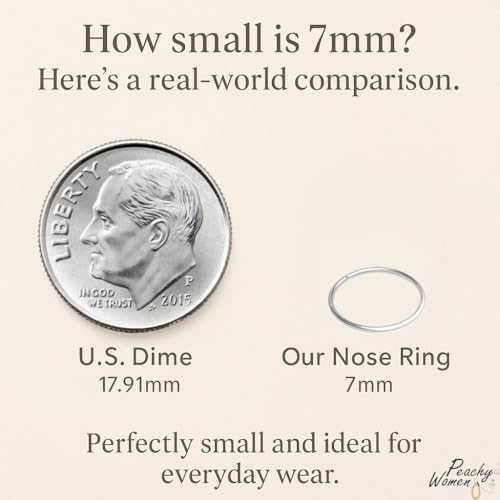 Silver Nose Ring - Tiny 24 Gauge Nose Hoops for Women - 925 Sterling Silver 7mm Nose Piercing Jewelry - Silver Nose Rings