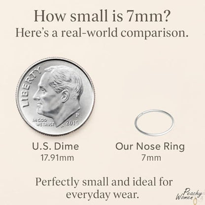 Silver Nose Ring - Tiny 24 Gauge Nose Hoops for Women - 925 Sterling Silver 7mm Nose Piercing Jewelry - Silver Nose Rings