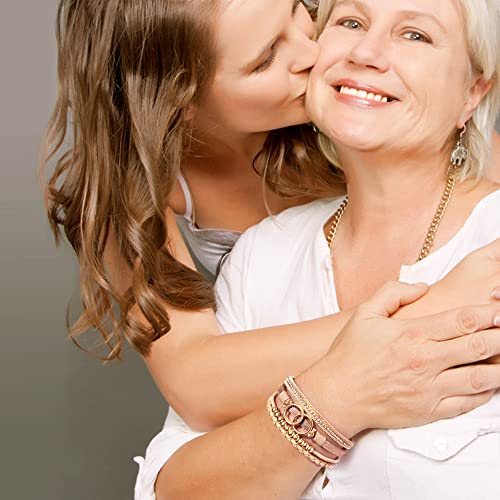 Bracelets for Women, Gifts for Mom Her Christmas Gift 2026 Leather Bracelets for Women Birthday Gift for Daughter Inspirational Wrap Bracelet Sister Friend Teen Girl Gift Layered Stocking Stuffers Jewelry - style: Rose Gold