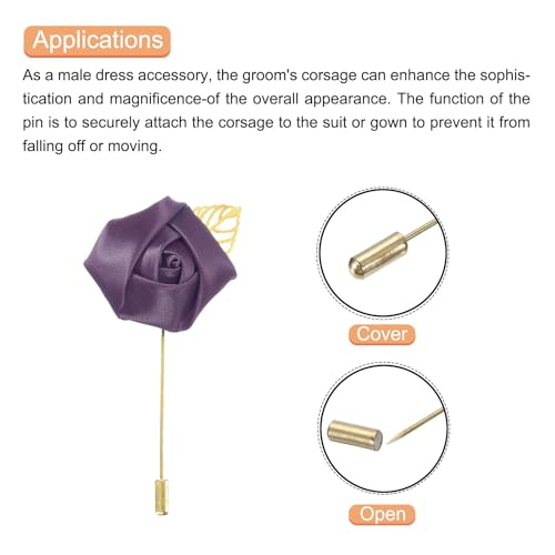 MECCANIXITY Groom Boutonnieres Rose Boutonnieres Pins for Wedding - color: Purple