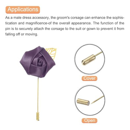 MECCANIXITY Groom Boutonnieres Rose Boutonnieres Pins for Wedding - color: Purple