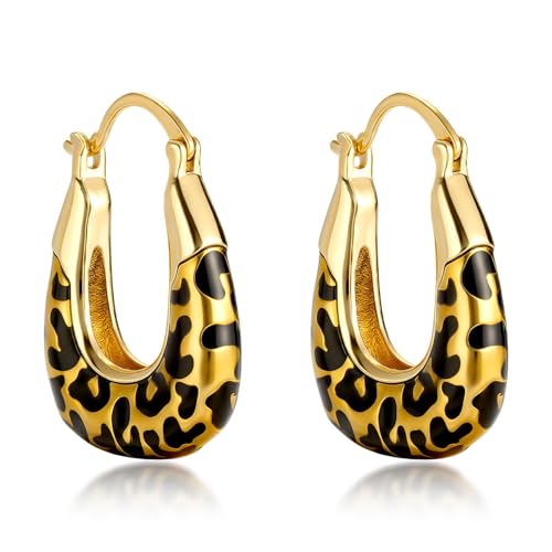 14K Gold Plated Dangle Hoop Earrings for Women | Bridal Small Dangle Gold Earrings Cubic Zirconia Huggie Drop Trendy Fashion Leopard Print Women's Jewelry - color: Gold-B