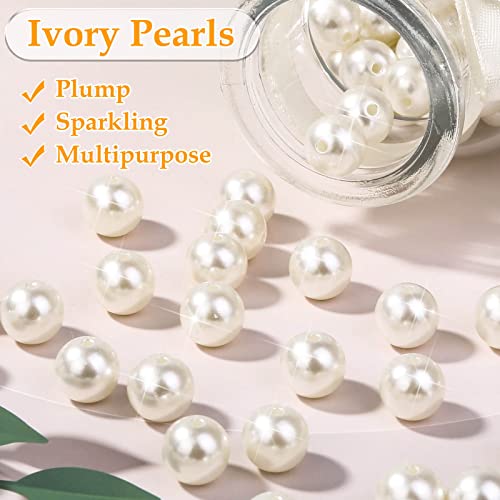 Pearl Beads for Craft, Anezus 200pcs Ivory Faux Fake Pearls, 12 MM Sew on Pearl Beads with Holes for Jewelry Making, Bracelets, Necklaces, Hairs, Crafts, Decoration and Vase Filler - size: 12 MM