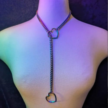 Heart O Ring Slip Chain Choker Necklace for Women Men Stainless Steel Cuban Chain Y-shape Necklaces Punk Rock Collar Adjustable Lariat Y Necklace Prom Necklaces Jewelry - color: Multicolor