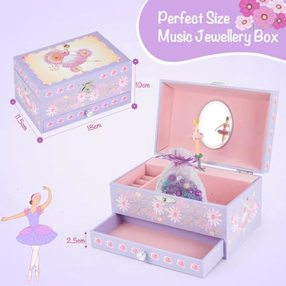 Music Jewellery Box with Drawer Necklace Bracelet, Musical Jewelry Storage Case with Spinning Ballerina Gift Set for Kids Girls Children Daughter (Pink Dancer) - color: Pink Dancer