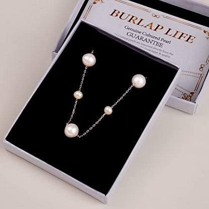 925 Sterling Silver Dainty Freshwater Cultured Pearl Choker Necklace White Genuine Real Pearl Charm Necklaces Jewelry Gifts for Her - color: Satellite Pearl-Silver Plus 4-5mm&8-9mm