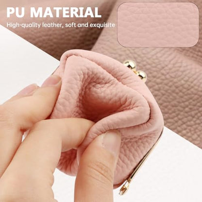 Genuine Leather Small Jewelry Travel Case with Kiss Lock, Portable Travel Jewelry Case Mini Coin Purse for Rings, Earrings, Pendants, Necklaces, Mini Jewelry Box for Girls Women(Pink) - color: Pink