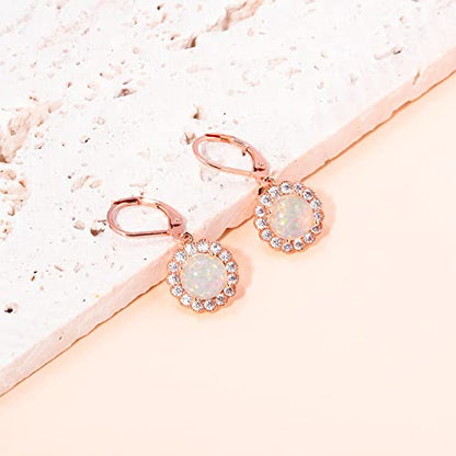 CiNily Leverback Pink Opal Dangle Drop Earrings for Women 14K Rose Gold Plated Teardrop Earrings