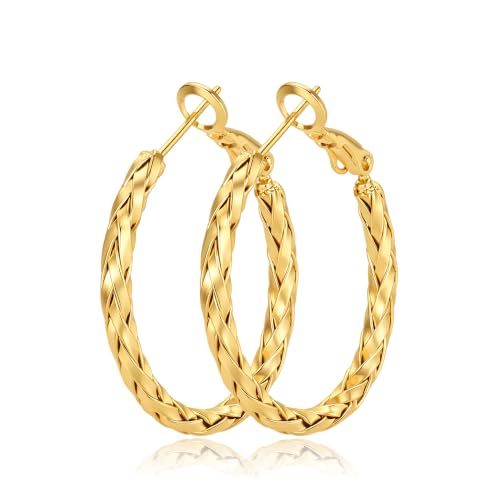 3MM Thin Sterling Silver Hoop Earrings for Women Hypoallergenic | Lightweight Small Silver Hoop Earrings Thin Twisted Hoop Earrings for Sensitive Ears - color: Gold-40MM