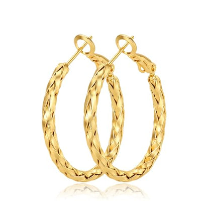 3MM Thin Sterling Silver Hoop Earrings for Women Hypoallergenic | Lightweight Small Silver Hoop Earrings Thin Twisted Hoop Earrings for Sensitive Ears - color: Gold-30MM
