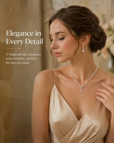 Silver Rhinestone Necklace and Earring Set for Women – Bridal Wedding Jewelry Set, Bridesmaid Accessories, Prom and Formal Costume Jewelry - color: Gold