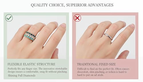 Sparkling Rhinestone Ring Set Trendy Elastic Rhinestone Crystal Stretch Ring Stackable Jewelry for Women Girls - color: 20 Colors in One