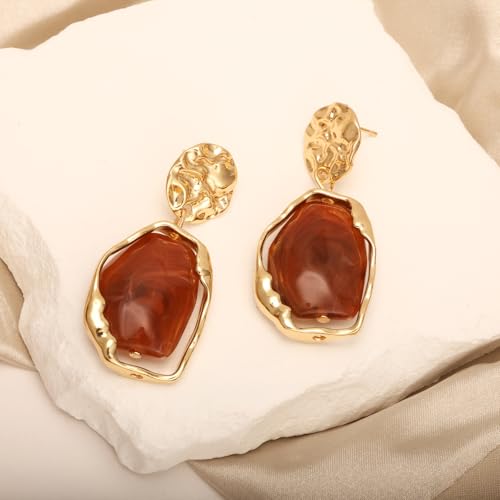 Dr's gift Chunky Leopard Print Earrings for Women 14K Gold Plated Statement Huggie Hoop Earrings Brown Acrylic Tortoise Resin Cheetah Trendy Jewelry - color: Brown 1