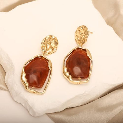 Dr's gift Chunky Leopard Print Earrings for Women 14K Gold Plated Statement Huggie Hoop Earrings Brown Acrylic Tortoise Resin Cheetah Trendy Jewelry - color: Brown 1