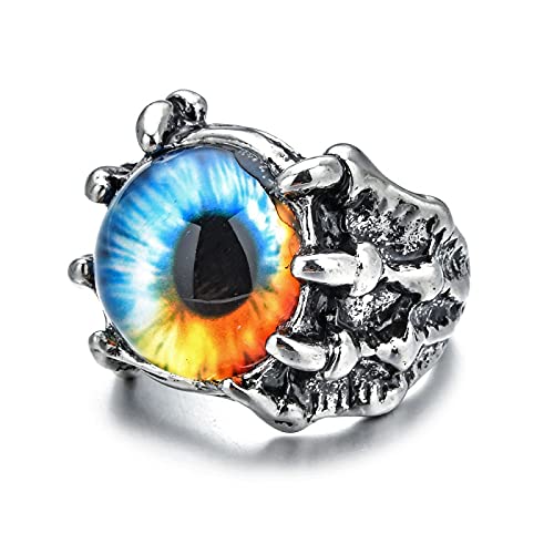 Rrdaily Gothic Punk Devil Evil Eye Rings, Open Adjustable Crystal Dragon Eagle Claw Locomotive Biker Ring for Men Party Gifts - color: Colorful