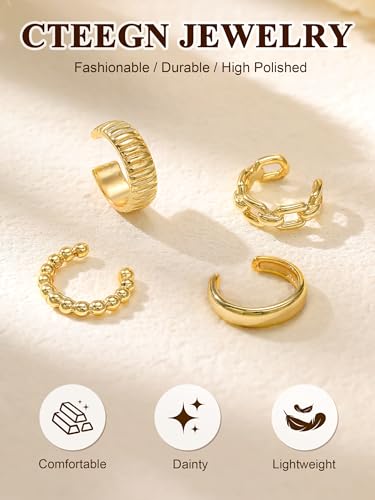14K Gold/Silver Plated Ear Cuffs Non Piercing Set Clip On Dainty | Non Pierced Ear Cuff, Stackable Small Cartilage Hoop Huggie Set, Tarnish Resistant Hypoallergenic Trendy Jewelry Gift - style: gold style 15