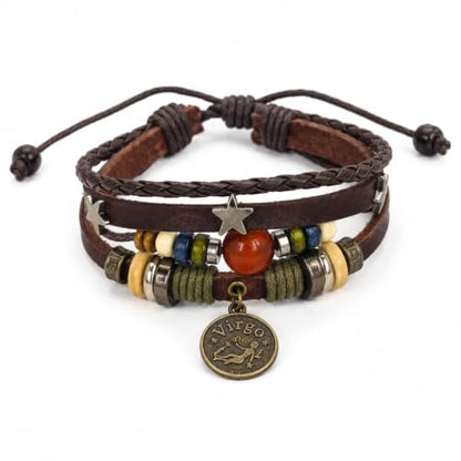 Zodiac Bracelet for Men Women, Adjustable Faux Leather Braided Wrap Bracelet with Vintage Astrology Charm, Gift Jewelry - style: Virgo