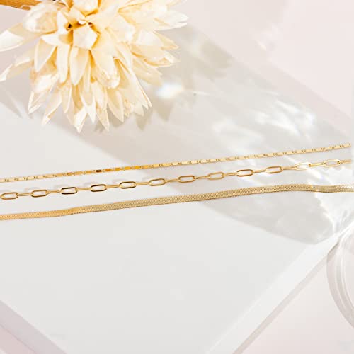 PAVOI 14K Gold Plated Dainty Layering Necklaces for Women | Snake Chain, Curb Link, Paperclip Layered Chains | Trendy Layering Necklace - style: Triple