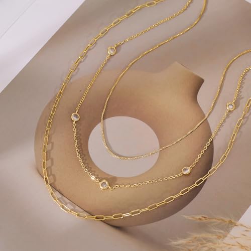 Layered Necklaces for Women, Dainty Gold Necklace Stack 14k Gold Plated Layering CZ Chain Choker Necklaces for Women Trendy Simple Non Tarnish Gold Necklaces Set Fashion Bridal Prom Jewelry - color: set2