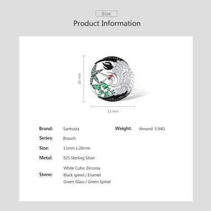 Santuzza 925 Sterling Silver Enamel Brooch Pin for Women - color: [B]Red Crowned Crane-Flying
