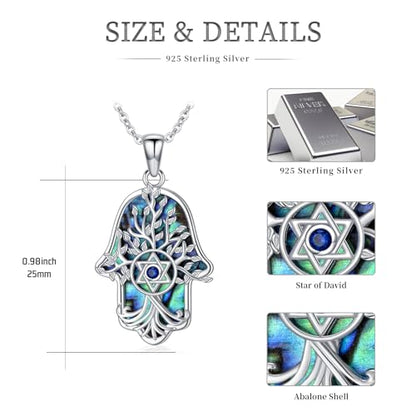 Hamsa Necklace 925 Sterling Silver Evil Eye/Lotus Flower/Star of David/Chai/Yin Yang Hamsa Hand Pendant Jewelry Hand of Fatima Gifts for Women - style: Star of David