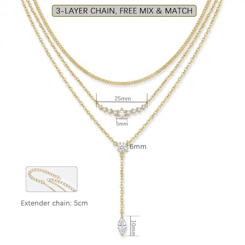 14k Gold Plated Layered Cubic Zirconia Pendant Necklace for Women | Gold Plated Clover Necklaces Stackable Dainty Cubic Zirconia Pendant Necklace，Mother's Day, Thanksgiving Jewelry Trendy gifts - color: Golden, style: Style4