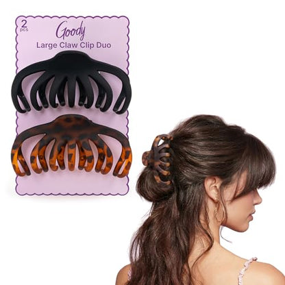 Goody SlideProof Large Hair Clips, Stylish, Secure Grip Octopus Claw Clips for Thick Hair, Styling Accessories for All Occasions & Longer Lengths, Gifts for Women & Girls, Black & Tortoiseshell, 2 Ct - style: Octopus