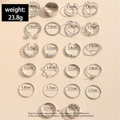 22Pcs Gold Plated Knuckle Rings Set for Women,Boho Dainty Stackable Joint Finger Midi Ring Pack Simple Cute Pearl Butterfly Heart Rings Adjustable Statement Jewelry Mixed Size - color: Silver