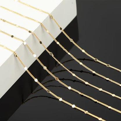 Jabogrii 32.8 Feet 18K Gold Plated Brass Jewelry Making Chains Bulk Roll | Flat Round Chain DIY Necklace Bracelet Chain for Jewelry Making - color: Flat Round Gold