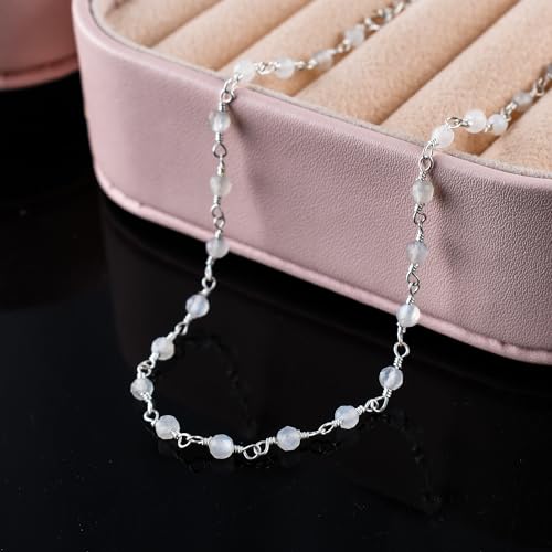 YANARA Gemstone Anklet for Women Dainty Boho Summer Beach Jewelry for Girls Handmade Rosary Charm Ankle Bracelets for her 9+1.5 inch Gifts For Her