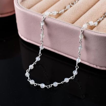 YANARA Gemstone Anklet for Women Dainty Boho Summer Beach Jewelry for Girls Handmade Rosary Charm Ankle Bracelets for her 9+1.5 inch Gifts For Her