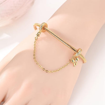 925 Sterling Silver Charms for Bracelets and Necklaces Lipstick and Perfume High Heels Dangle Pendants Heart Butterfly Bead Charms Halloween Christmas Gift for Womens - style: Gold Sparkling Bow Safety Chain
