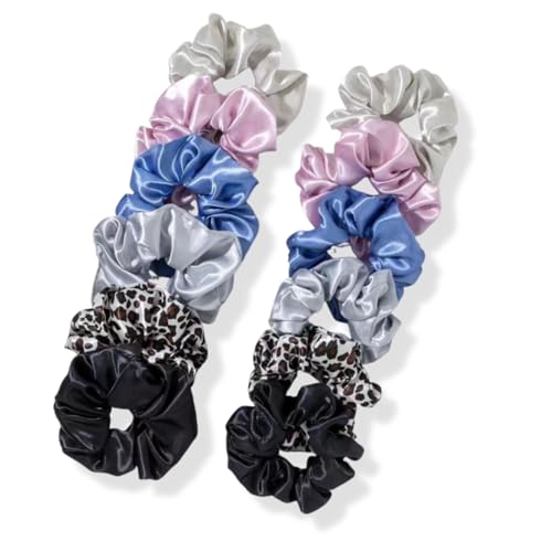 12PCS Satin Scrunchies Pack for Women and Girls, Soft Silk Hair Ties for Sleeping, No-Damage Satin Ponytail Holders for Thick or Curly Hair - color: D