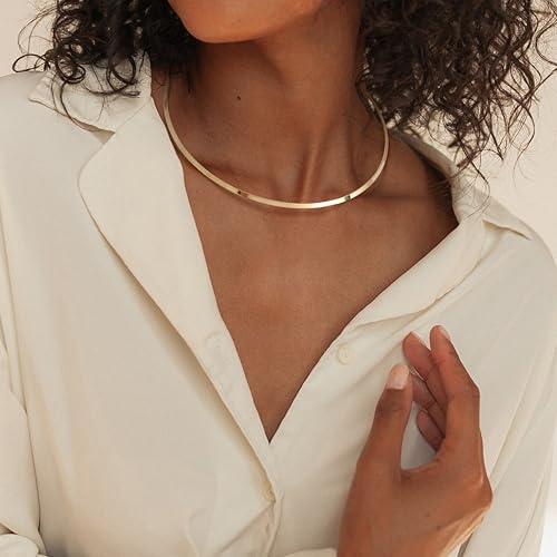Sanfenly Choker Collar for Women 14K Gold Plated Silver Stainless Steel Metal Collar Choker Necklace Statement Open Cuff Bangle Necklace for Women - style: Classic Gold