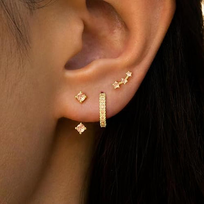 3 Pairs Dainty Small Earrings Set for Women Trendy, Birthstone Stud Huggie Hoop Jacket Stack for Cartilage Helix, Gold Plated Hypoallergenic Cute Women Fashion Accessories Western Jewelry Gifts - color: 11Champagne-Nov (Gold)