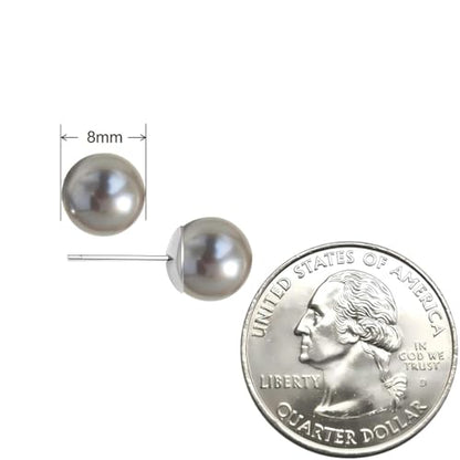 Grey Faux Pearl Stud Earrings, S925 Silver Posts Hypoallergenic for Women - color: Tahitian Platinum Grey, size: 8mm