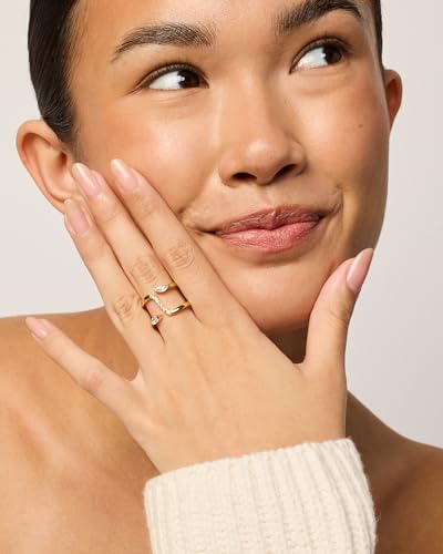 PAVOI 14K Gold Plated Cubic Zirconia Bypass Open Band Stackable Ring for Women | CZ Statement Eternity Rings - color: White Gold, size: 7, style: Bypass