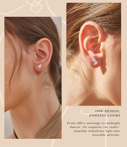 "STUNNING FLAME" Trillion-cut/Cushion-cut/Emerald-cut/Marquise-cut ... 18K White Gold Plated Sterling Silver Cubic Zirconia Simulated Diamond Stud Earrings for Women - color: Radiant-Cut, size: X-small-white gold plated silver