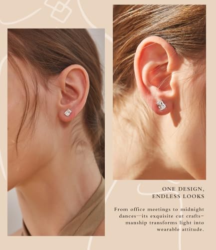 "STUNNING FLAME" Trillion-cut/Cushion-cut/Emerald-cut/Marquise-cut ... 18K White Gold Plated Sterling Silver Cubic Zirconia Simulated Diamond Stud Earrings for Women - color: Radiant-Cut, size: X-small-white gold plated silver