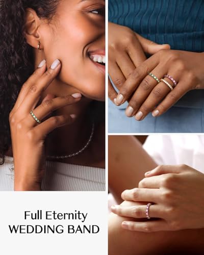 DAYBYDAY Sapphire/Emerald/Ruby Full Eternity Band Rings for Women, 2.4mm Thin Birthstone Stackable Rings, 925 Sterling Silver/14K Gold Plated Gemstone Wedding Band Anniversary Ring Size 6 to 10 - color: 07. Red Ruby & Cz, July
