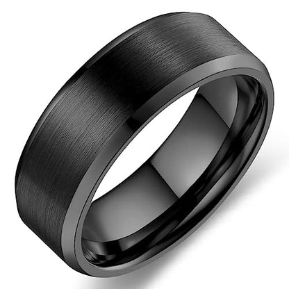 6mm 8mm Men Women Black Silver Gold Tungsten Carbide Rings Wedding Bands Matte Brushed Finish Beveled Step Edges - color: black 8mm beveled