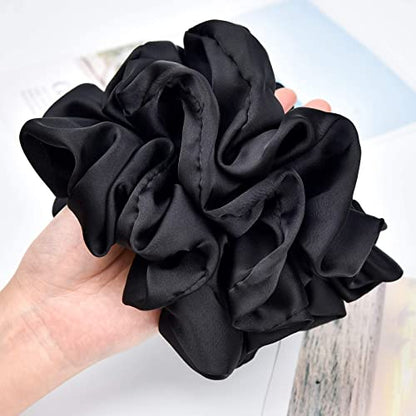 Black Big Scrunchies for Women 6.3Inches Large Scrunchie Satin Oversized Silk Thick Elastic Hair Ties Jumbo Hair Scrunchies 6 Pack (Black) - color: Oversized Black, size: 1 Count (Pack of 6)