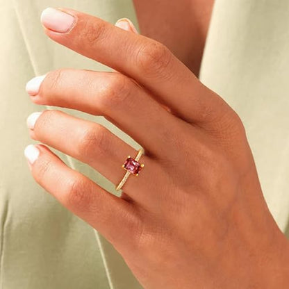 Honsny Gold Birthstone Rings for Women Non Tarnish 14K Gold Plated Emerald Engagement Promise Rings CZ Stackable Dainty Gemstone Pinky Eternity Band Ring Jewelry Birthday Gifts - color: Light Blue March, size: 7