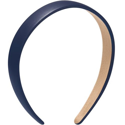 WantGor 1 Inch PU Leather Headband, Wide Padded Hairband Fashion Hair Bands | Cute Womens Headbands Holiday DIY Hair Accessories (Navy Blue) - color: Navy Blue