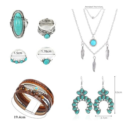Western Jewelry Sets for Women Boho Jewelry, Layer Bohemian Necklace Earrings Bracelet, Cowgirl Accessory Rodeo Summer Beach - color: Blue