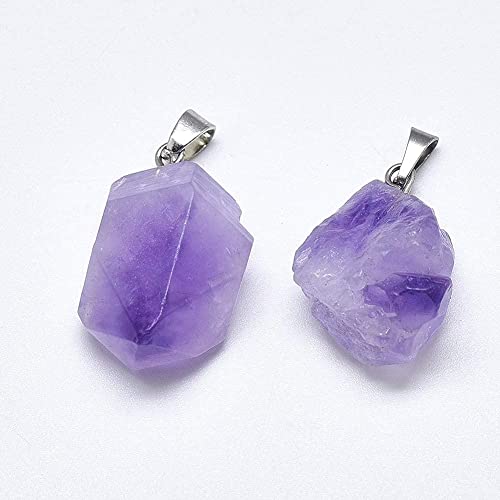 DanLingJewelry 20 pcs Natural Amethyst Pendants Tumbled Healing Crystal Chakra Reiki Gemstone Bead Charms for Necklace Jewellery Making - color: Amethyst- 20pcs
