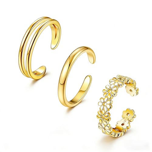 3Pcs Gold Toe Rings for Women,Trendy CZ Flower Toe Rings Silver Open Adjustable Band Ring Summer Foot Jewelry Accessories - color: flower cz