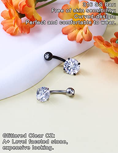 Long Belly Button Ring 6mm 8mm 10mm 12mm 14mm Surgical Stainless Steel Round Cubic Zirconia Navel Barbell Long Bar Belly Button Piercing Jewelry Silver, black, rose gold belly ring - color: 3pcs-10mm-colour mixture belly rings