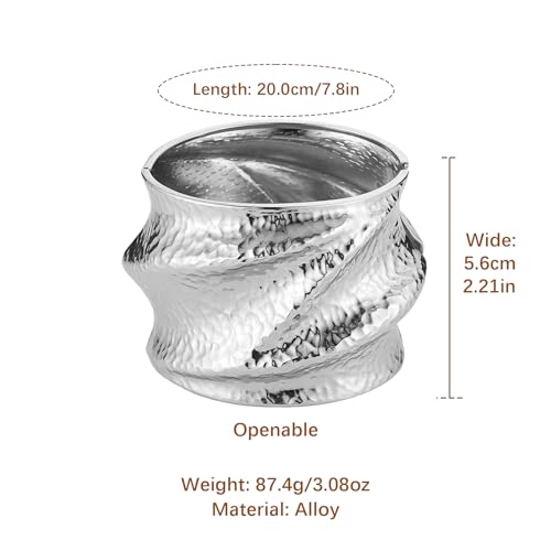 AsAlways 14K Gold Plated Hammered Cuff Bracelet for Women Wide Textured Open Cuff Bangle Statement Gold Chunky Bracelet Jewelry Gift - color: 01 Silver