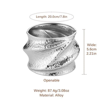 AsAlways 14K Gold Plated Hammered Cuff Bracelet for Women Wide Textured Open Cuff Bangle Statement Gold Chunky Bracelet Jewelry Gift - color: 01 Silver